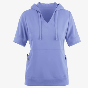 Nuevo Conjunto de Uniforme Médico Elástico para Mujer, Blusa Casual de Manga Corta y Pantalones, 90% Poliéster-10% Spandex, Tejido Hawk - Product Image 3