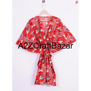 Robe courte en coton pur, style bohème, à fleurs, pour femmes, couvre-maillot de plage, été, imprimé à la main, ample, confortable, vêtements - Product Image 1