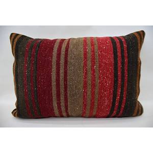 Multicolor Kilim Patchwork Wool Pillow 16x24 Inch Decorative Accent <b>Cushion</b> with Vintage <b>Fluffy</b> Leaves Pattern Woven Technique - Product Image 1