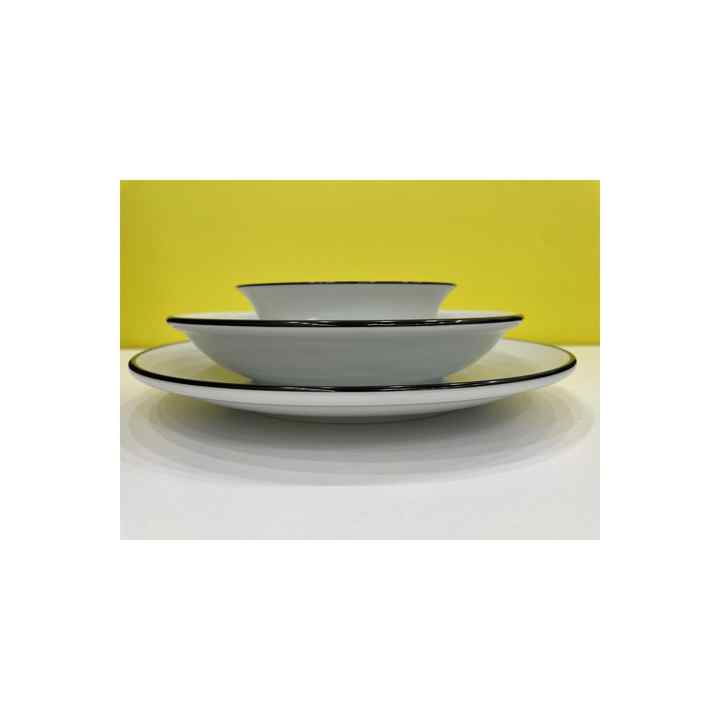 Porcelain 18-Piece Dinner Set with Black Edge Detail