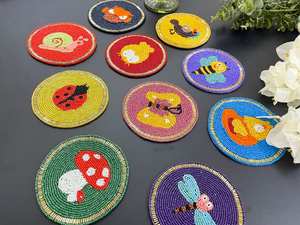 Handmade Beaded <b>Coasters</b> - Boho <b>Drink</b> <b>Coasters</b> with Polyester Backing (4x4 Inch) - Product Image 5
