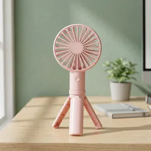 Mini ventilateur portable rose en plastique sans pales USB DC 5W, pliable avec trépied, batterie rechargeable, 3 vitesses, pour extérieur - Product Image 5