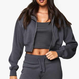 Haut court à capuche zippé pour femme en tissu doux, prix avantageux pour les acheteurs en gros, avec design élégant et de haute qualité / Survêtement 2026 - Product Image 2