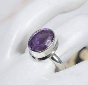 Bague Art Palace en argent sterling 925 avec améthyste violette taille ovale, sertie clos, certifiée par un tiers, vente en gros de bijoux indiens - Product Image 3