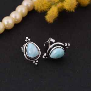 ต่างหูเงินแท้รูปหยดน้ำประดับพลอยลาร์ิมา ดีไซน์หรูหรา เหมาะสำหรับงานปาร์ตี้และเป็นของขวัญ - Product Image 3