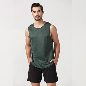 Camiseta con estampado personalizado para hombre Dry Fit Gym Running, Chaleco de sudor de color sólido, Camiseta deportiva transpirable con cuello redondo para hombre - Product Image 1