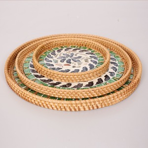 Bandejas redondas de ratán MOP para servir, la mejor opción, bandeja de uso múltiple en incrustaciones de nácar - Product Image 4