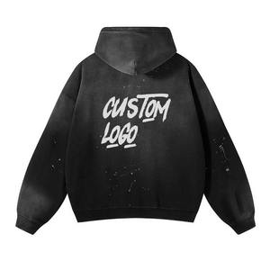 Sudadera con capucha lavada con ácido desgastada personalizada con apliques bordados highletic Diseña tu logotipo de texto, capucha de gran tamaño para el invierno - Product Image 2