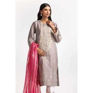 Camisa india y pakistaní de jacquard teñido en gris con bordado, 1 pieza, IPS-24-98 - Product Image 2