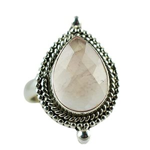 Bague artisanale en argent sterling 925 incrustée de quartz rose, style bohème, forme poire, pierre de naissance de janvier, bijou parfait pour elle - Product Image 1