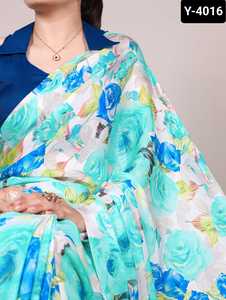 Ropa étnica india Satén opaco con estampado floral con seda Moonga Lisa para ropa informal y de festival Sari elegante para mujer - Product Image 4