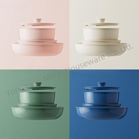 Nouvelle conception, ensemble de casseroles en aluminium léger antiadhésif 5 pièces, couvercle en verre, compatible lave-vaisselle et four, cuisson saine à la maison
