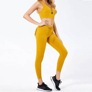 Sujetador de gimnasio transpirable, ligero, ecológico, de alta elasticidad, conjunto de mallas de Yoga para mujer, patrón sólido, ropa deportiva de talla grande - Product Image 2