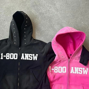 Sweat-shirts et sweats à capuche pour hommes en coton 100% tricoté, coupe ample, poids lourd 400 g/m², lavage à l'acide personnalisé, délavé au soleil, rivets, strass - Product Image 5