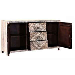 Handcrafted Adjustable Solid Teak Wood Sideboard Intricate Carvings Antique Boho Rustic Farmhouse <b>Dining</b> Living <b>Room</b> Hotel Decor - Product Image 3