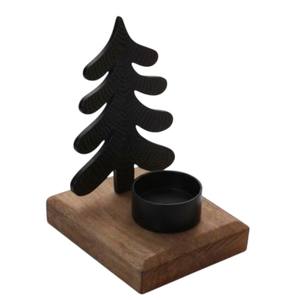 Eco-Friendly Gold Toned Aluminium <b>Christmas</b> <b>Tree</b> & Heart Tealight <b>Candle</b> Holder With Wooden Base Home Festive Decoration - Product Image 2