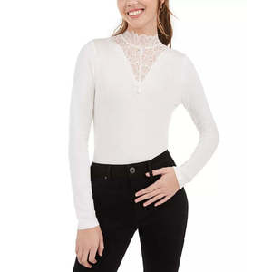 American Rag Junior's Women's Knit <b>Tops</b> White Illusion Lace <b>Mock</b> <b>Neck</b> <b>Top</b> Small Size - Product Image 1