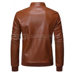 Custom Made High-End Men's Modern Style Full <b>Zip</b> Hooded Collar Leather Jacket Logo Decoration Top Trendy Winter Wear High Street - Product Image 4