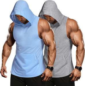 Lot de 2 débardeurs à capuche d'entraînement pour hommes, sweats à capuche tricotés décontractés avec coupe musculaire, manches de t-shirt pour la musculation - Product Image 1