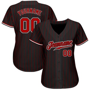 Camiseta de béisbol auténtica personalizada negra roja a rayas roja-blanca - Product Image 2