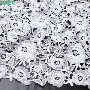 Tessuto in Pizzo Bianco di Lusso Traforato, Ricamo GUIPURE Idrosolubile in Poliestere/Cotone, per Abiti da Sposa/Festa Africani - Product Image 1