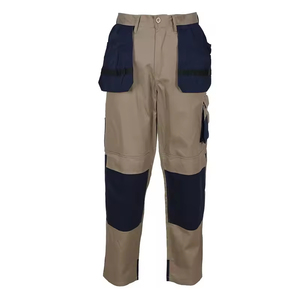 Pantalon de travail pour homme, style cargo, beige avec poches et genoux renforcés bleu marine, résistant à l'abrasion, en coton, uniforme - Product Image 2