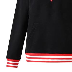 Men Customized <b>Black</b> <b>Fleece</b> Turn-down Collar Pullover Sweatshirt Solid Red Stripe Ribbed Cuffs Autumn Casual Style Embroidered - Product Image 4