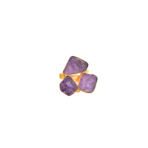 Raw amethyst Gold plated Ring Adjustable ring band rough gemstone jewelry Suppliers of handmade fashion jewellery