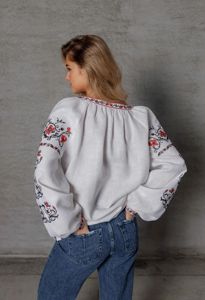 Top tejido de punto rumano vintage con diseño de borlas bordadas Tela de popelina de manga larga para estilo informal para fiestas de verano - Product Image 5