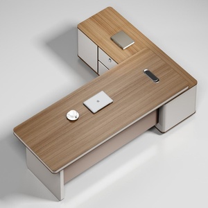 Bureau de direction en MDF brun de luxe, ensemble de meubles de bureau en forme de L, poste de travail modulaire moderne, table d'ordinateur - Product Image 2