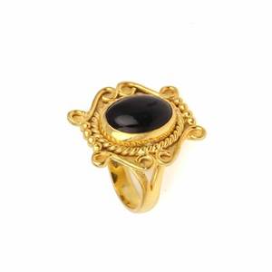 10x14mm Natural Mohave Spiny Oyster <b>Turquoise</b> 18K Gold Plated Dainty Boho Style 18K Gold Plated Sterling Silver Prong <b>Ring</b> - Product Image 2