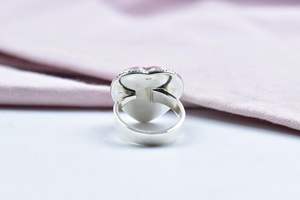 Bague réglable en argent sterling avec pierre naturelle coupe ovale lunette réglage barbe à papa Dahlia design floral fait à la main pour mariage - Product Image 3