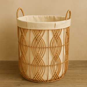 ตะกร้าหวายสานด้วยมือมีสไตล์พร้อมที่จับโซลูชันการจัดเก็บที่ทนทานสำหรับการซักผ้ารองเท้าและการจัดระเบียบในบ้าน - Product Image 2