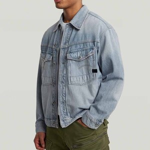 Contrasting colors <b>jacket</b> for <b>men</b> button up denim <b>jacket</b> casual streetwear custom slim fit long sleeve vintage washed <b>trucker</b> - Product Image 3
