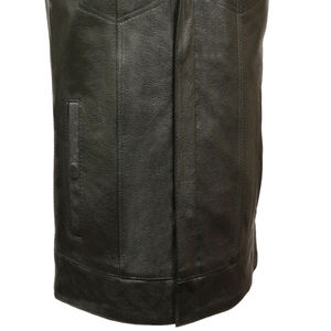 Chaleco estilo motorista negro atlántico, cuero genuino clásico, flecos de un solo pecho, suministro ODM para uso en invierno, cierre de cremallera - Product Image 6