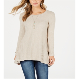 Maglione plissettato marrone da donna Style & Co, traspirante, stile coreano, con logo stampato sul davanti, taglie XS Petite L, per estate e autunno - Product Image 1