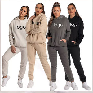 Conjunto de pantalones de dos piezas deportivos de lana de invierno unisex, trajes de jogging de patrón sólido, chándales al por mayor para hombres y mujeres - Product Image 2