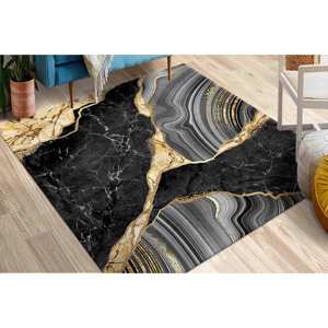 Tapis en marbre noir et or, tapis en marbre de luxe, tapis à l'encre d'alcool, tapis doux non tissé - Product Image 3