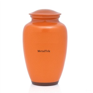 Urna de Metal para cenizas de adultos de estilo americano, tarros de recuerdo de cremación decorativos de Color naranja vibrante personalizable para ceremonia funeraria - Product Image 1