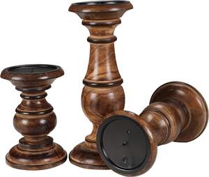 Bougeoir Stand Supports En Bois Unité Bougie Style Arrondi Cadeau Idle pour Fête De Mariage Maison Spa 10 8 6 Pouces Lot de 3 Brûlés - Product Image 5