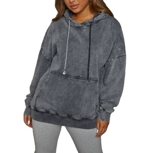 Sweat-shirt à capuche vintage délavé pour femme 400GSM, style streetwear décontracté, fabrication OEM, marque privée - Product Image 1