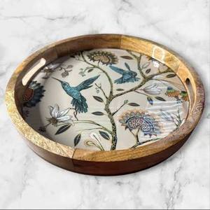 ARTWORK MAESTRO Wooden MDF <b>Serving</b> Tray Round with Luxury Enamel Print Multifunctional Tableware & <b>Beverage</b> Tray - Product Image 1