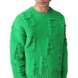 Suéter en relieve para hombre con logotipo personalizado, Jersey de punto de manga larga de Jacquard con cuello redondo para invierno, prendas de punto transpirables con doble botonadura - Product Image 1