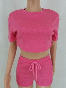 แฟชั่นที่กําหนดเองฤดูร้อน 2 ชิ้น Crop Top และกางเกงขาสั้นผู้หญิงชุดกางเกงขาสั้นผู้หญิงชุดรอบคอเสื้อยืด Biker กางเกงขาสั้นชุด - Product Image 6