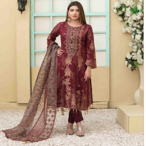 ชุดสนามหญ้าปากีสถาน3ชิ้น,ชุดสนามหญ้าปากีสถาน Jacquard Banarsi ปักลายอย่างหนา - Product Image 3