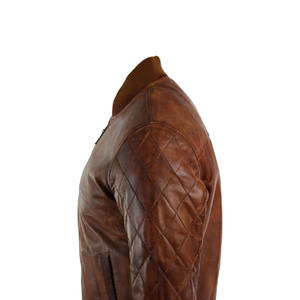 Veste de motard zippée en cuir véritable couleur marron pour hommes en gros veste de motard en cuir décontracté Kamel Vintage - Product Image 5