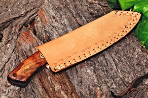 Couteau de bushcraft de chasse de camping à lame fixe en acier damas sur mesure avec manche en palissandre et couverture en cuir Support OEM - Product Image 5