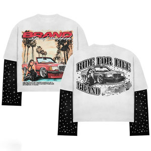 Women double layer shirt GSM premium cotton polyester black <b>red</b> graphic lips print panel sleeve custom logo Double Layer Shirt - Product Image 3