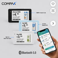 Étiquette de rayon numérique COMPAX 2,9 pouces IP65, longue autonomie de la batterie, écran numérique Eink 4 couleurs, BLE sans fil, faible consommation d'énergie, haute résolution