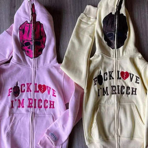 Fabricant de sweat à capuche zippé personnalisé sweat à capuche en coton à fermeture éclair complète strass saison d'hiver sweat à capuche vierge à fermeture éclair lavée sur mesure - Product Image 5